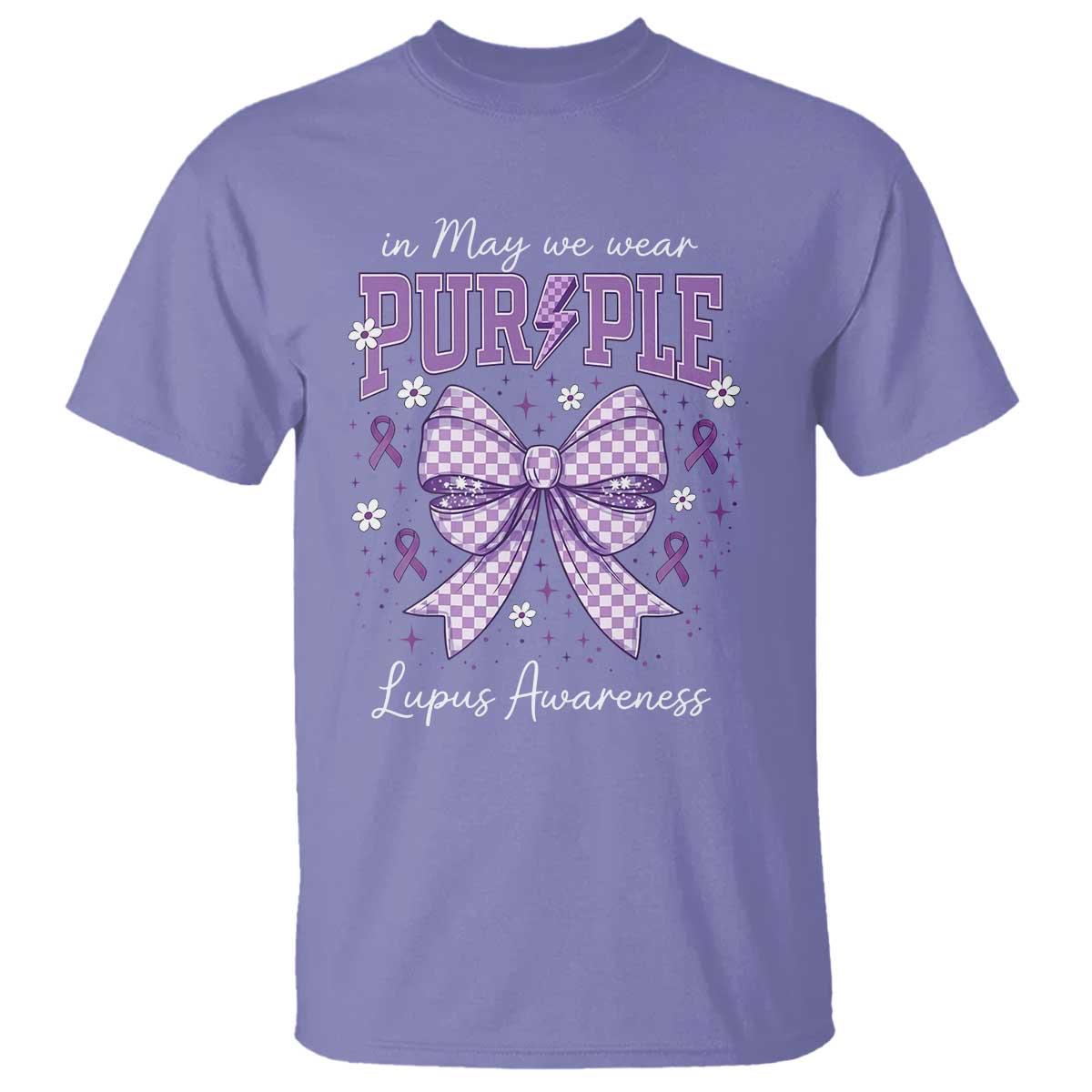 In May We Wear Purple Lupus Awareness T Shirt Purple Ribbon Coquette Bow TS10 Violet Print Your Wear