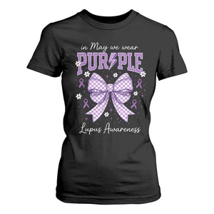 In May We Wear Purple Lupus Awareness T Shirt For Women Purple Ribbon Coquette Bow TS10 Black Print Your Wear