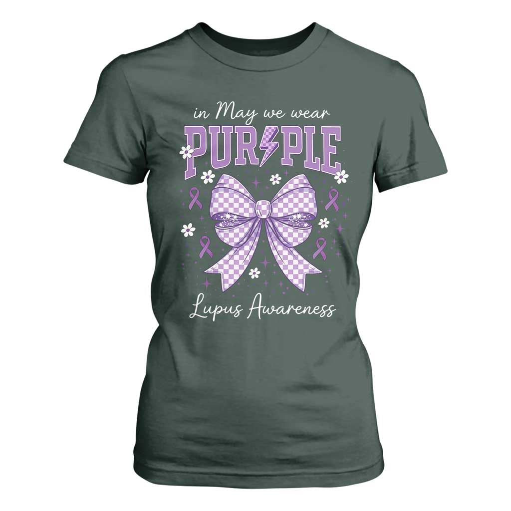 In May We Wear Purple Lupus Awareness T Shirt For Women Purple Ribbon Coquette Bow TS10 Dark Forest Green Print Your Wear
