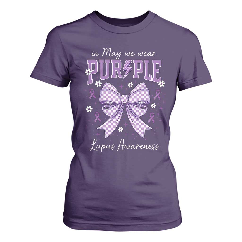 In May We Wear Purple Lupus Awareness T Shirt For Women Purple Ribbon Coquette Bow TS10 Purple Print Your Wear