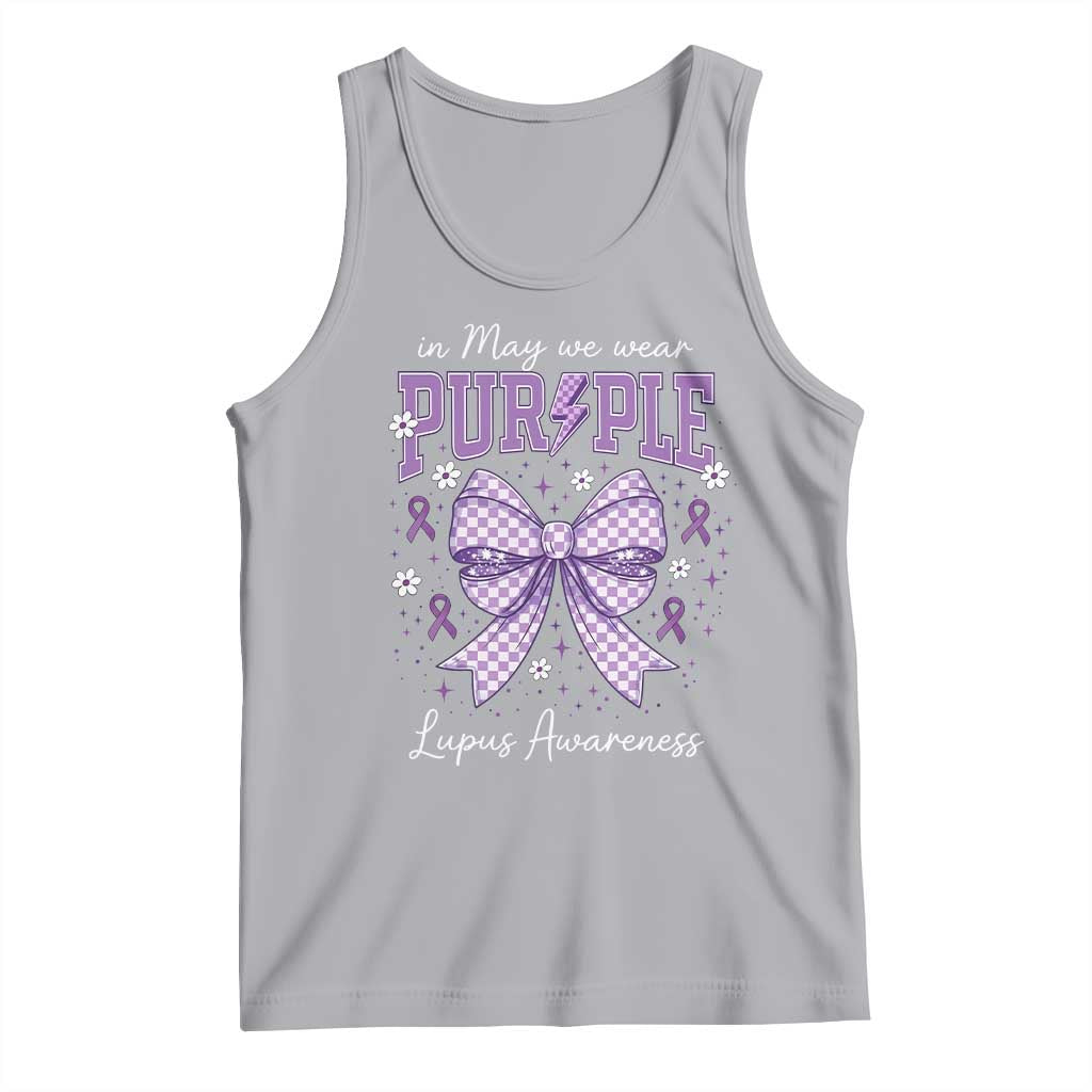 In May We Wear Purple Lupus Awareness Tank Top Purple Ribbon Coquette Bow TS10 Athletic Heather Print Your Wear