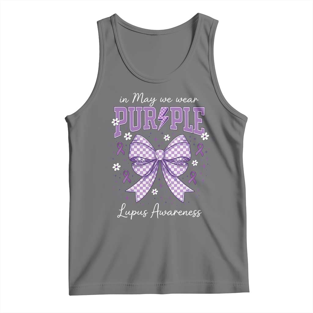 In May We Wear Purple Lupus Awareness Tank Top Purple Ribbon Coquette Bow TS10 Black Heather Print Your Wear