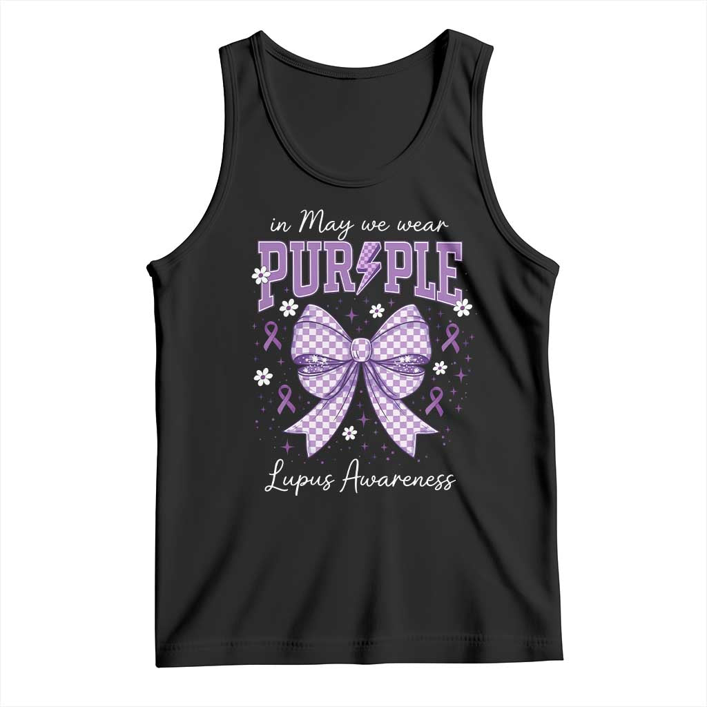 In May We Wear Purple Lupus Awareness Tank Top Purple Ribbon Coquette Bow TS10 Black Print Your Wear