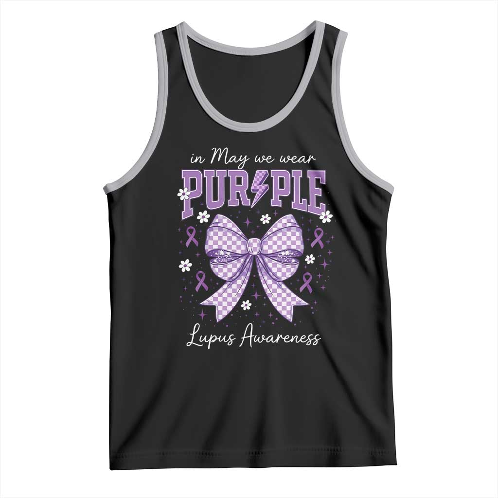 In May We Wear Purple Lupus Awareness Tank Top Purple Ribbon Coquette Bow TS10 Black Athletic Heather Print Your Wear