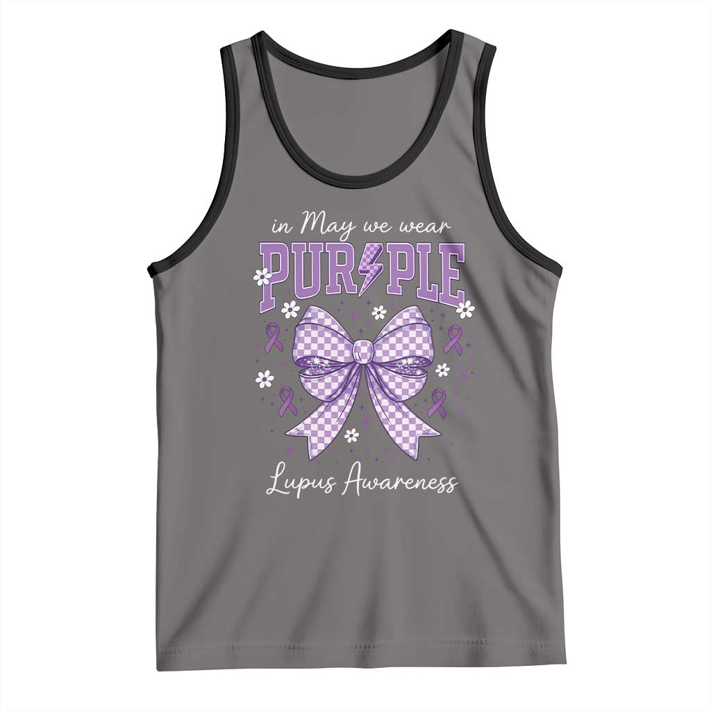 In May We Wear Purple Lupus Awareness Tank Top Purple Ribbon Coquette Bow TS10 Deep Heather Black Print Your Wear
