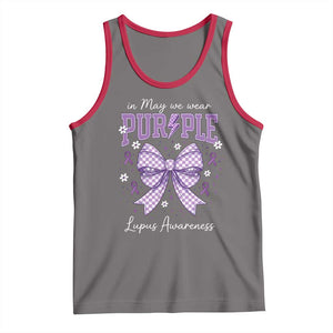 In May We Wear Purple Lupus Awareness Tank Top Purple Ribbon Coquette Bow TS10 Deep Heather Red Print Your Wear
