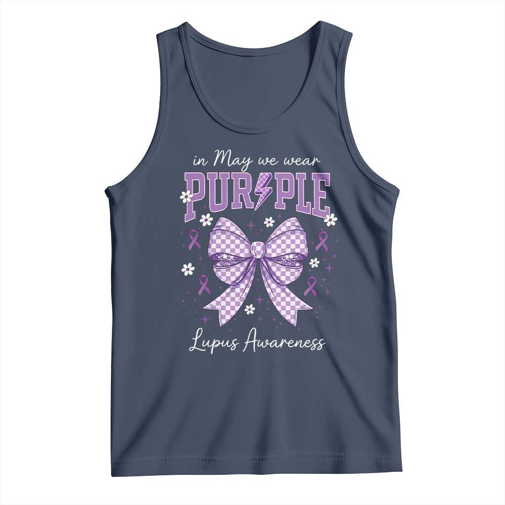In May We Wear Purple Lupus Awareness Tank Top Purple Ribbon Coquette Bow TS10 Navy Print Your Wear