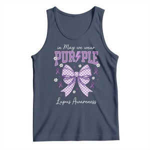 In May We Wear Purple Lupus Awareness Tank Top Purple Ribbon Coquette Bow TS10 Navy Print Your Wear