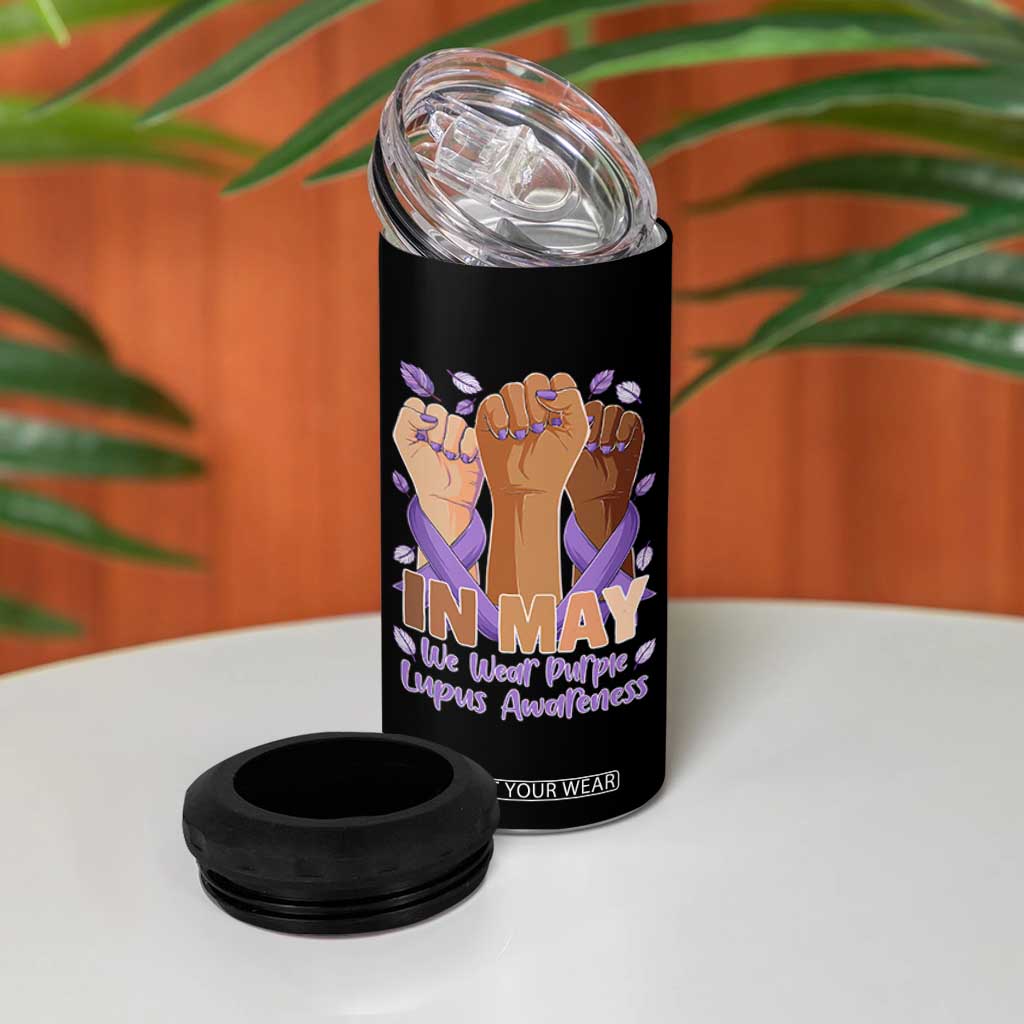 In May We Wear Purple Lupus Awareness 4 in 1 Can Cooler Tumbler Purple Ribbon TS10 Print Your Wear