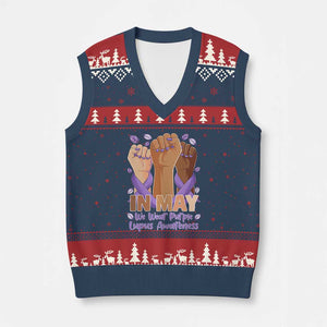 In May We Wear Purple Lupus Awareness V-Neck Knit Sweater Vest Purple Ribbon TS10 Navy Red Print Your Wear