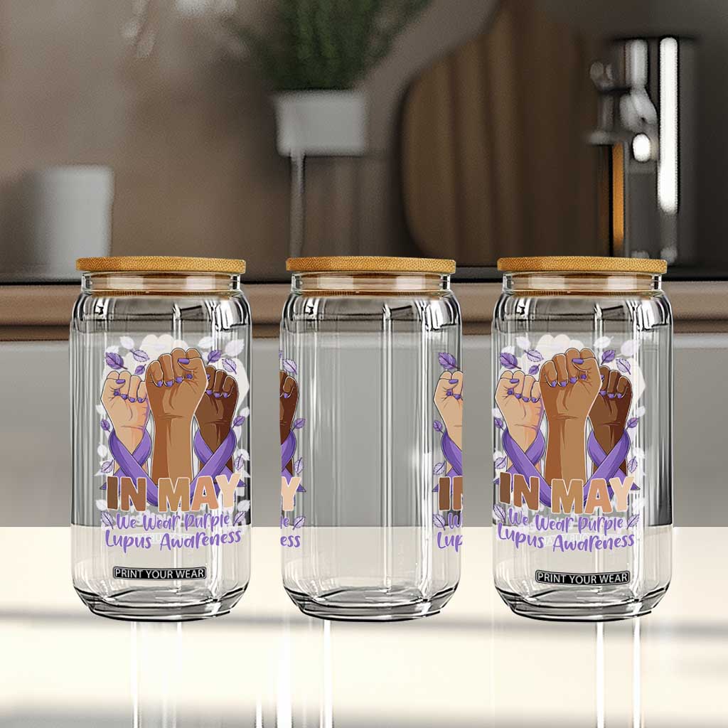In May We Wear Purple Lupus Awareness Glass Can Purple Ribbon TS10 Print Your Wear