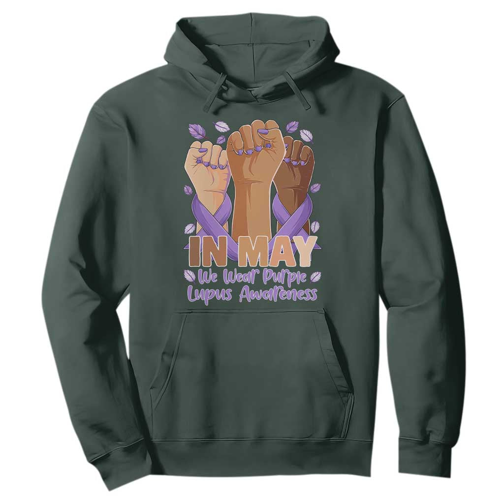 In May We Wear Purple Lupus Awareness Hoodie Purple Ribbon TS10 Dark Forest Green Print Your Wear