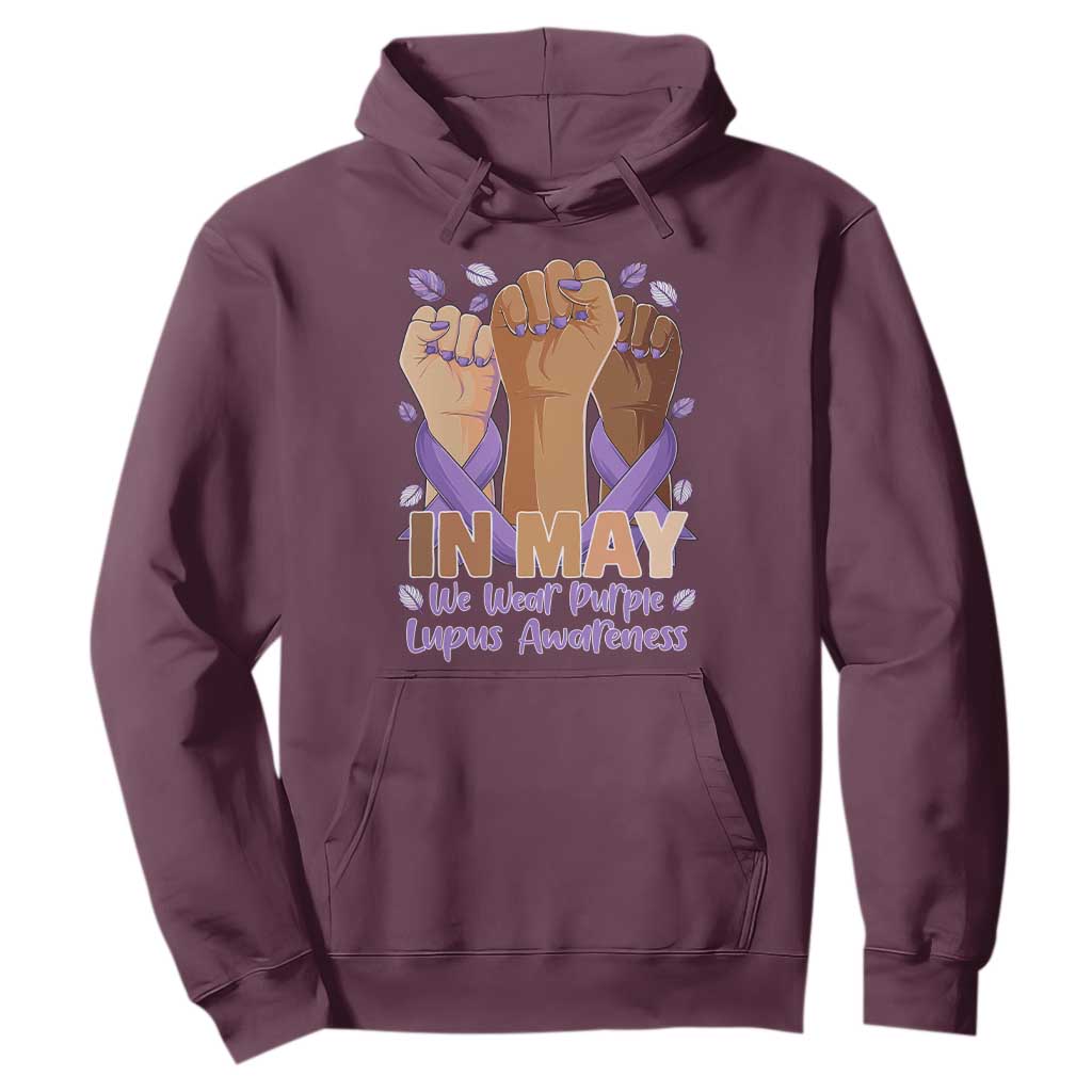 In May We Wear Purple Lupus Awareness Hoodie Purple Ribbon TS10 Maroon Print Your Wear