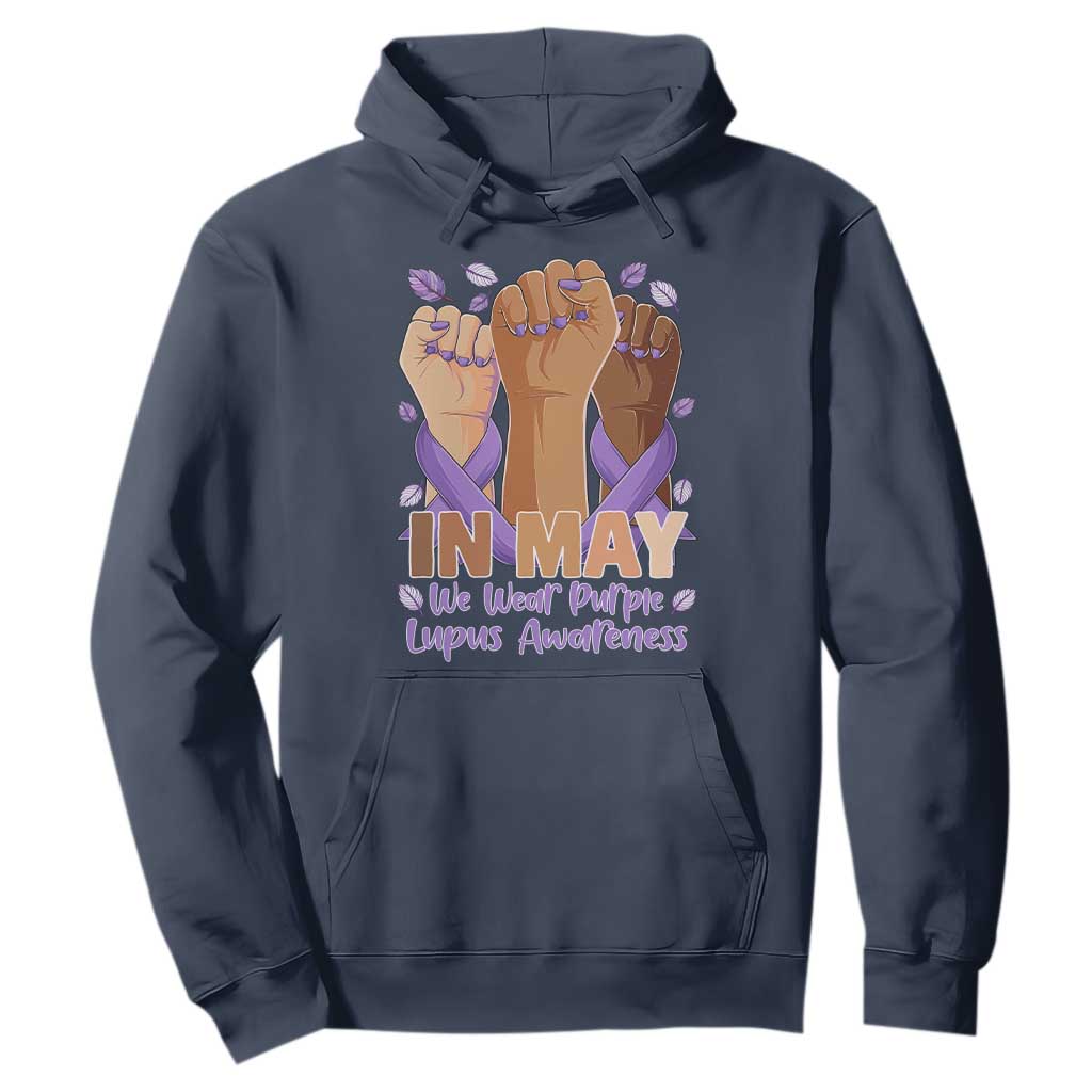 In May We Wear Purple Lupus Awareness Hoodie Purple Ribbon TS10 Navy Print Your Wear