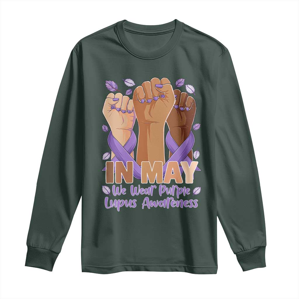 In May We Wear Purple Lupus Awareness Long Sleeve Shirt Purple Ribbon TS10 Dark Forest Green Print Your Wear