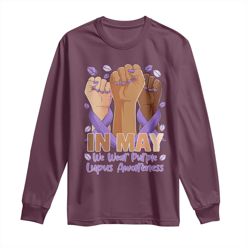 In May We Wear Purple Lupus Awareness Long Sleeve Shirt Purple Ribbon TS10 Maroon Print Your Wear