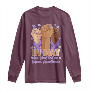 In May We Wear Purple Lupus Awareness Long Sleeve Shirt Purple Ribbon TS10 Maroon Print Your Wear