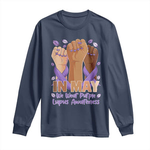 In May We Wear Purple Lupus Awareness Long Sleeve Shirt Purple Ribbon TS10 Navy Print Your Wear