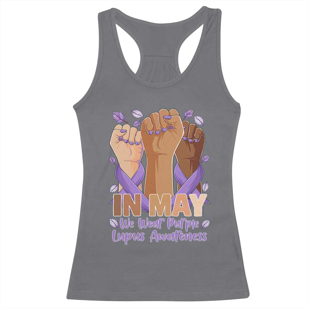 In May We Wear Purple Lupus Awareness Racerback Tank Top Purple Ribbon TS10 Charcoal Print Your Wear