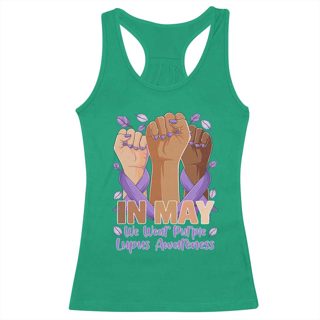 In May We Wear Purple Lupus Awareness Racerback Tank Top Purple Ribbon TS10 Irish Green Print Your Wear