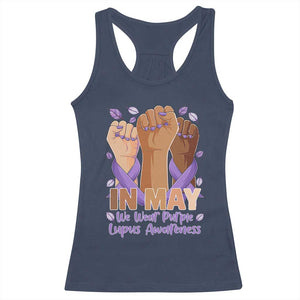 In May We Wear Purple Lupus Awareness Racerback Tank Top Purple Ribbon TS10 Navy Print Your Wear