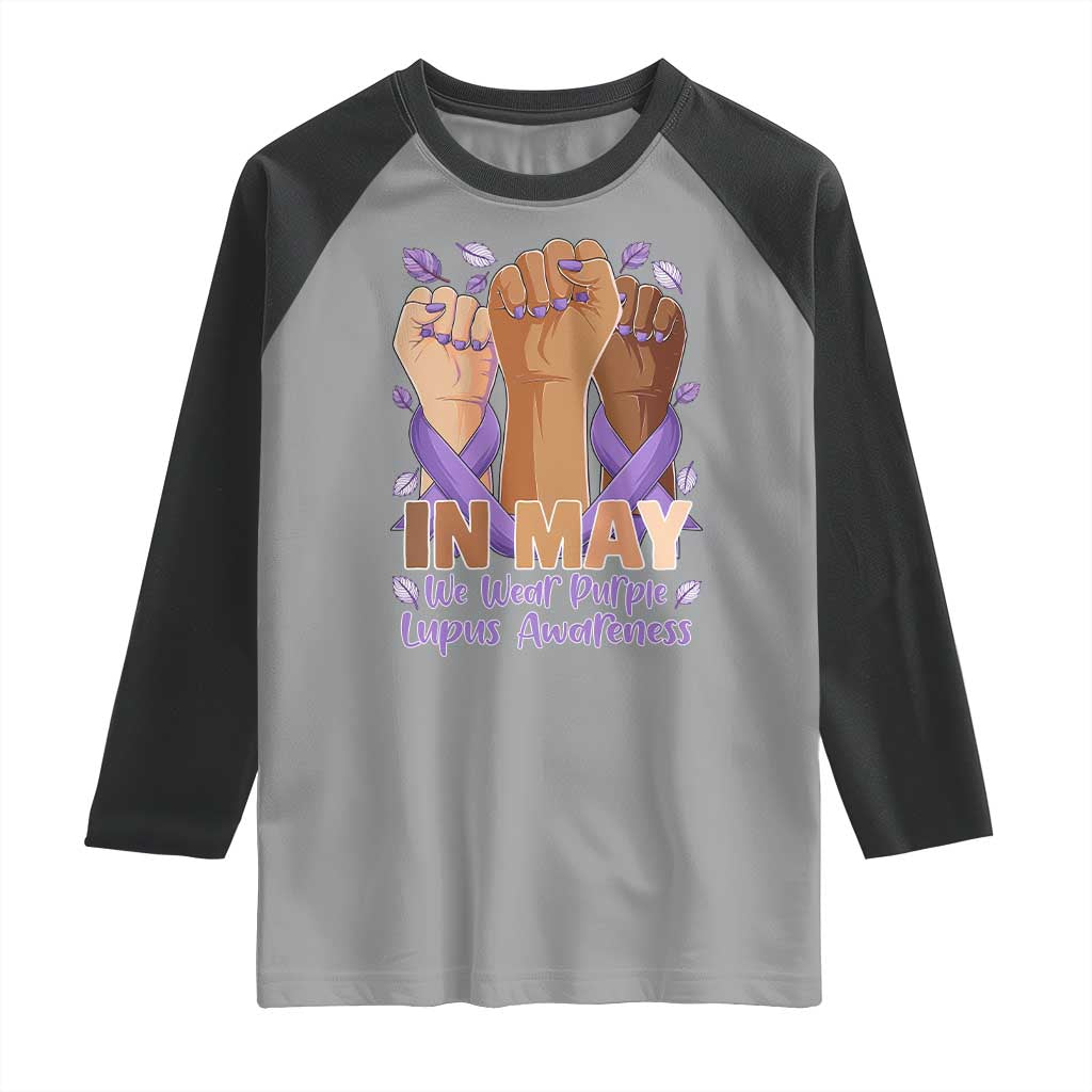 In May We Wear Purple Lupus Awareness Raglan Shirt Purple Ribbon TS10 Sport Gray Black Print Your Wear