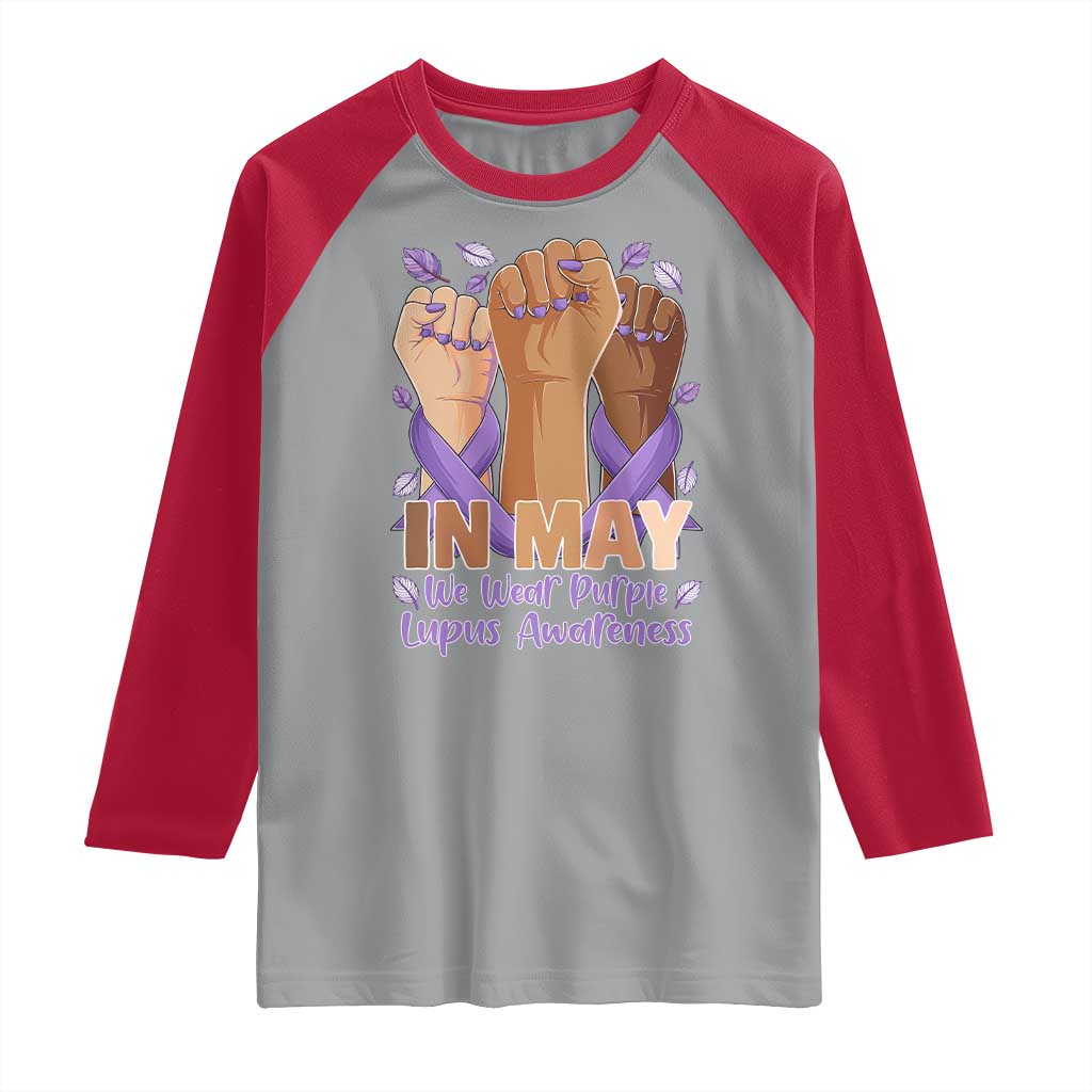 In May We Wear Purple Lupus Awareness Raglan Shirt Purple Ribbon TS10 Sport Gray Red Print Your Wear