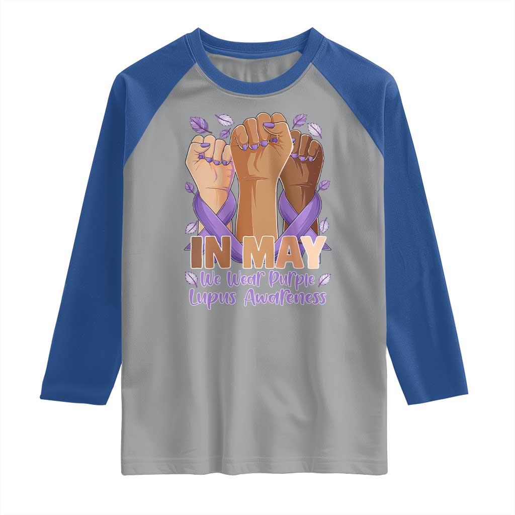 In May We Wear Purple Lupus Awareness Raglan Shirt Purple Ribbon TS10 Sport Gray Royal Print Your Wear