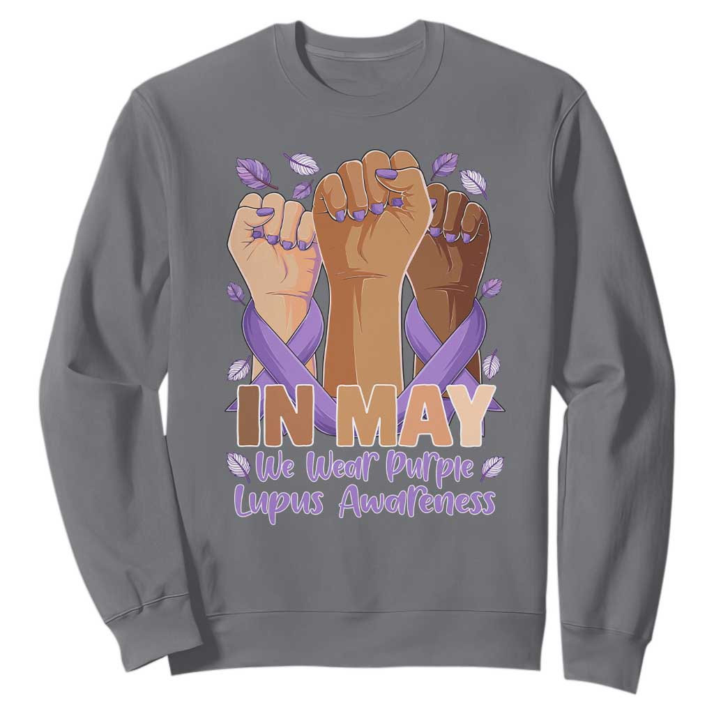 In May We Wear Purple Lupus Awareness Sweatshirt Purple Ribbon TS10 Charcoal Print Your Wear