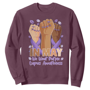 In May We Wear Purple Lupus Awareness Sweatshirt Purple Ribbon TS10 Maroon Print Your Wear