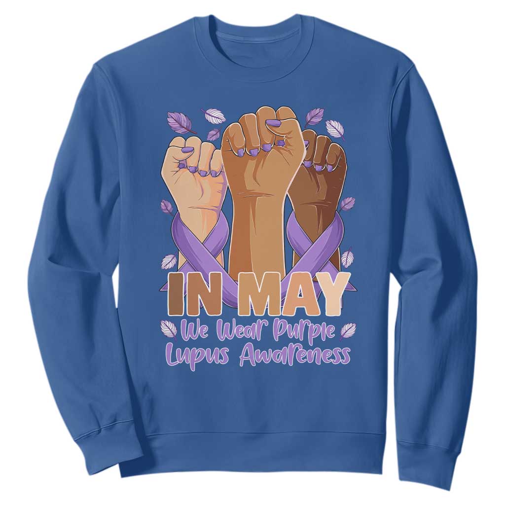 In May We Wear Purple Lupus Awareness Sweatshirt Purple Ribbon TS10 Royal Blue Print Your Wear