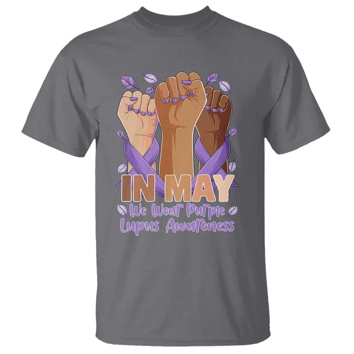 In May We Wear Purple Lupus Awareness T Shirt Purple Ribbon TS10 Charcoal Print Your Wear