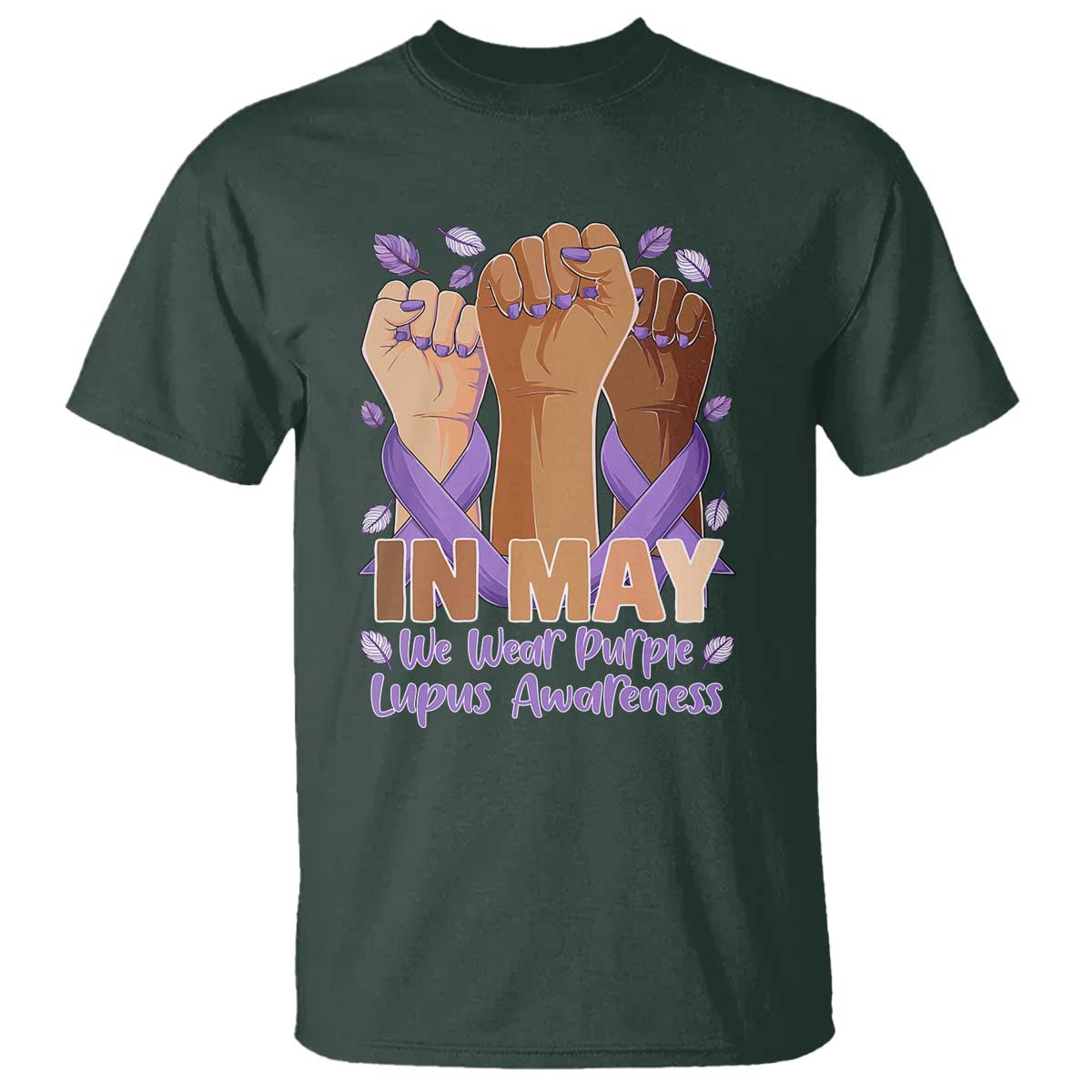In May We Wear Purple Lupus Awareness T Shirt Purple Ribbon TS10 Dark Forest Green Print Your Wear