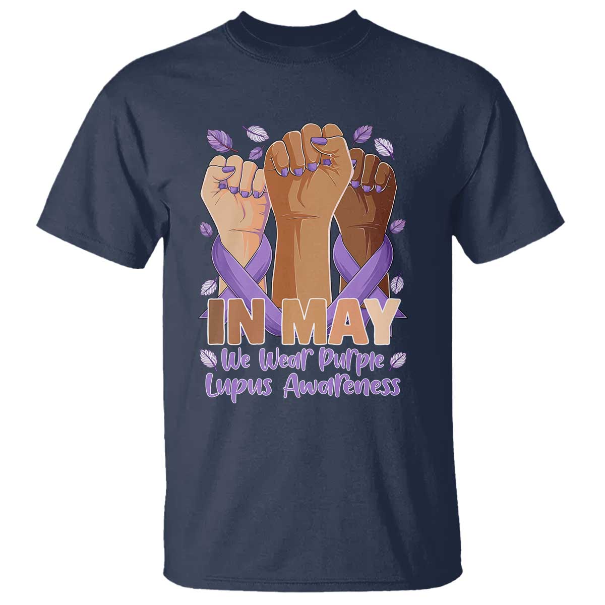 In May We Wear Purple Lupus Awareness T Shirt Purple Ribbon TS10 Navy Print Your Wear
