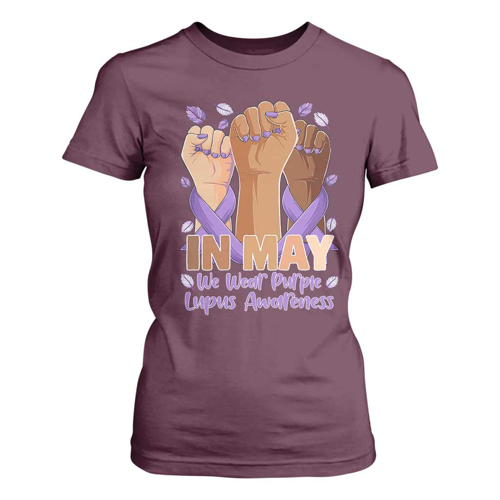 In May We Wear Purple Lupus Awareness T Shirt For Women Purple Ribbon TS10 Maroon Print Your Wear