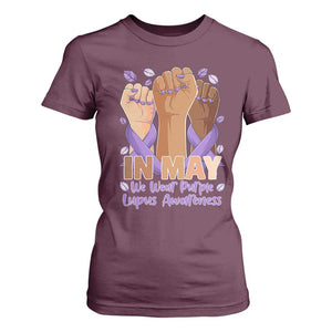 In May We Wear Purple Lupus Awareness T Shirt For Women Purple Ribbon TS10 Maroon Print Your Wear