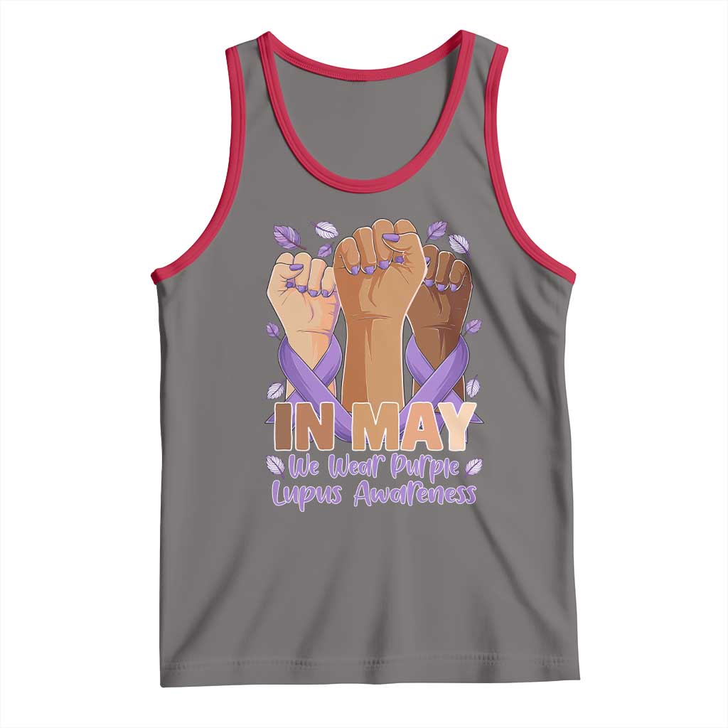 In May We Wear Purple Lupus Awareness Tank Top Purple Ribbon TS10 Deep Heather Red Print Your Wear