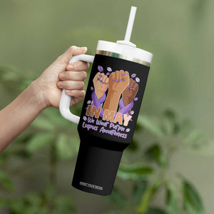 In May We Wear Purple Lupus Awareness Tumbler With Handle Purple Ribbon TS10 Print Your Wear