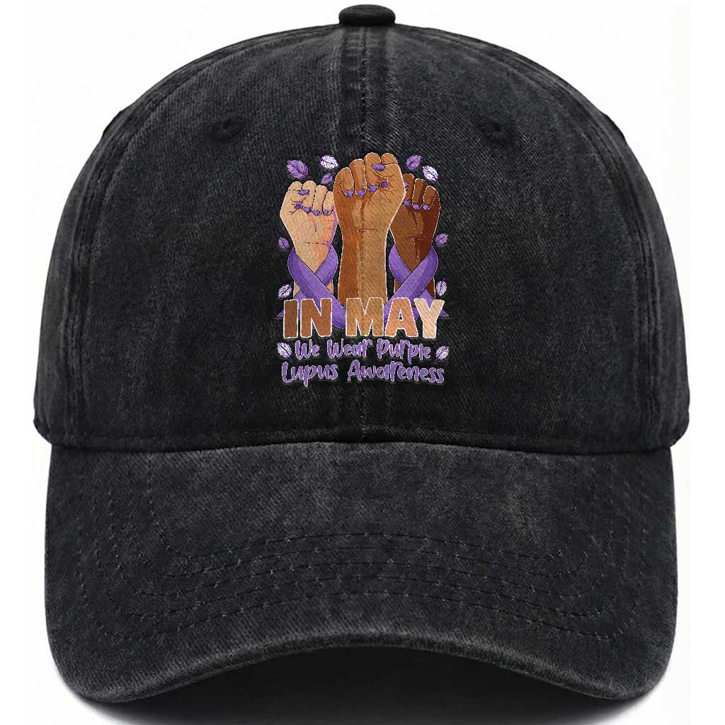 In May We Wear Purple Lupus Awareness Washed Cotton Baseball Cap Purple Ribbon TS10 Washed Cap Universal Fit Black Print Your Wear