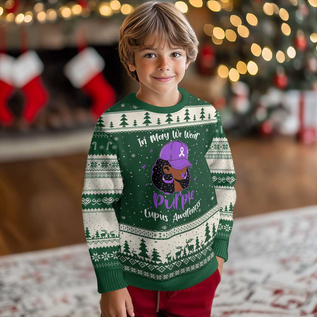 Lupus Awareness Ugly Christmas Sweater African American Black Women Fight Lupus Purple Ribbon TS10 Forest Green Beige Print Your Wear