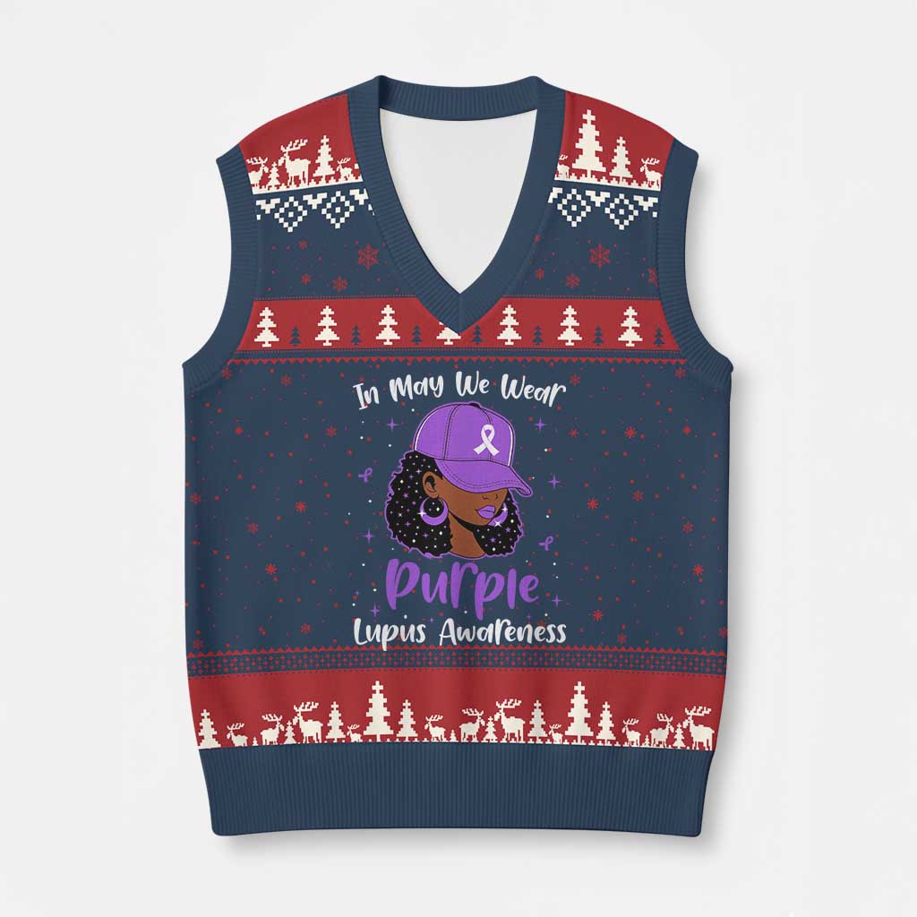 Lupus Awareness V-Neck Knit Sweater Vest African American Black Women Fight Lupus Purple Ribbon TS10 Navy Red Print Your Wear