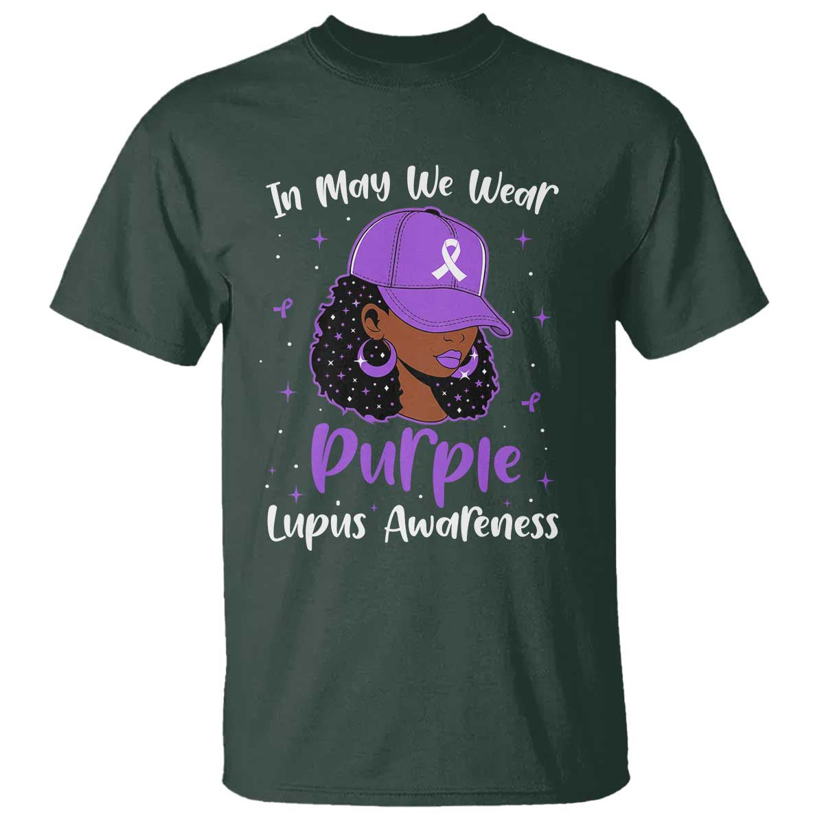Lupus Awareness T Shirt African American Black Women Fight Lupus Purple Ribbon TS10 Dark Forest Green Print Your Wear