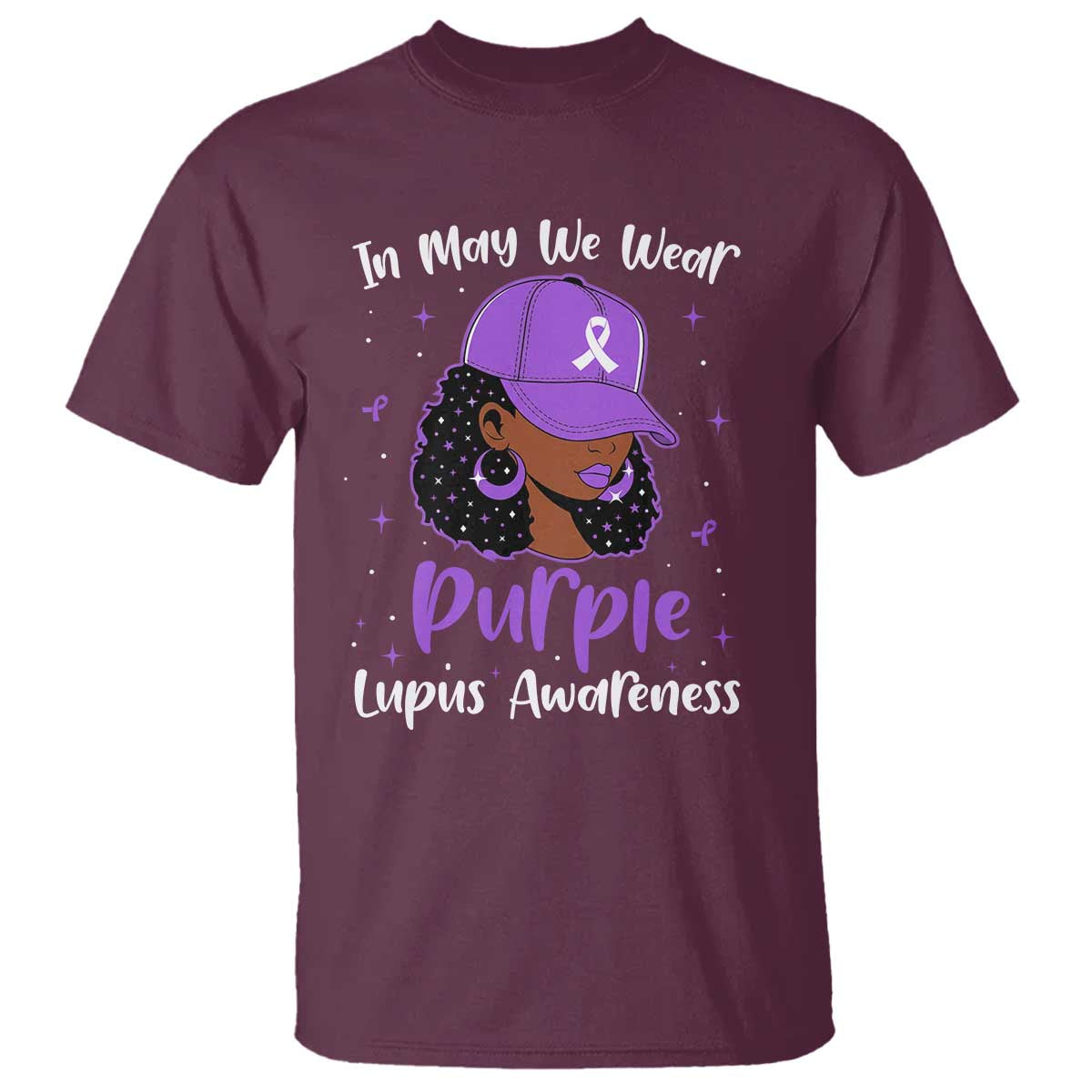 Lupus Awareness T Shirt African American Black Women Fight Lupus Purple Ribbon TS10 Maroon Print Your Wear