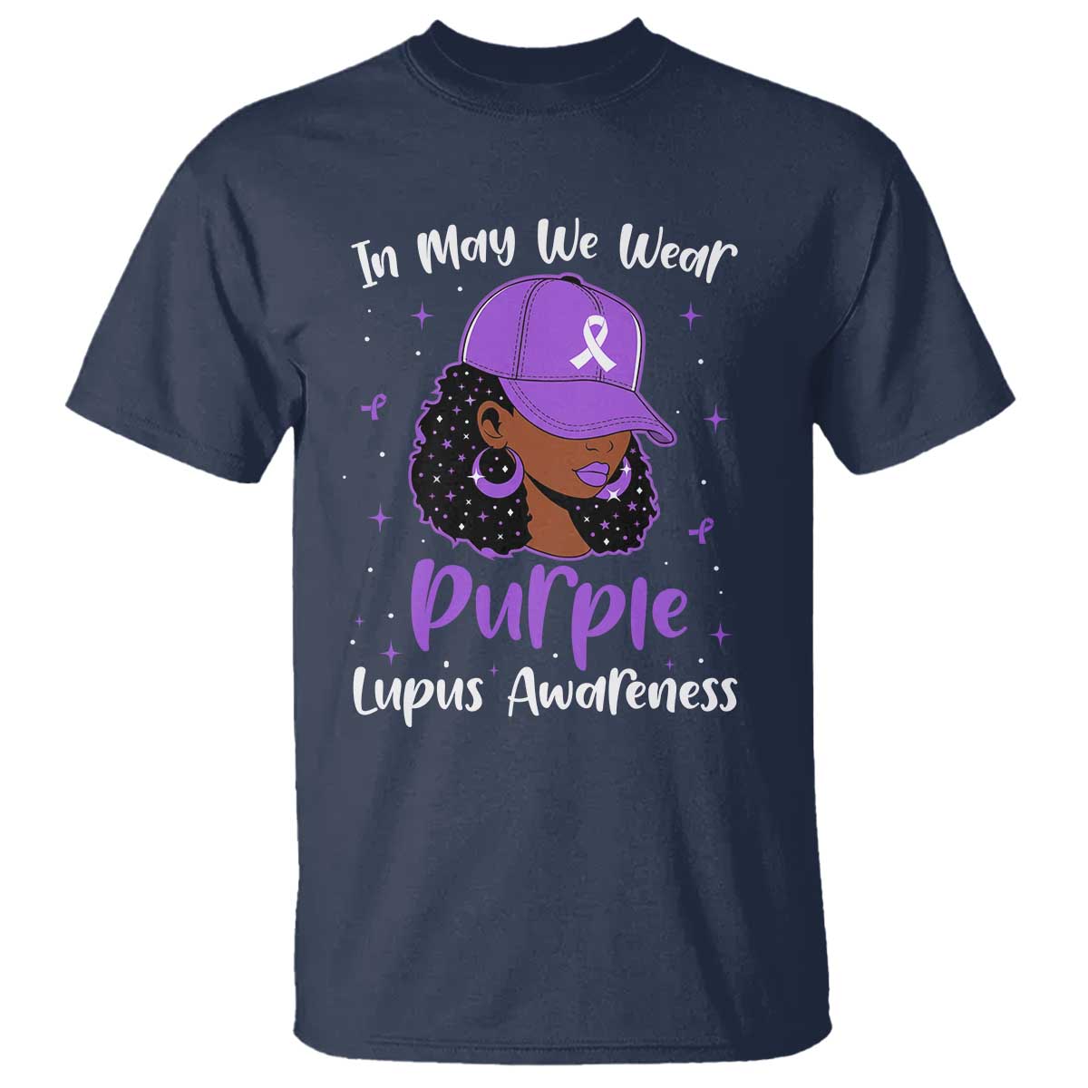 Lupus Awareness T Shirt African American Black Women Fight Lupus Purple Ribbon TS10 Navy Print Your Wear