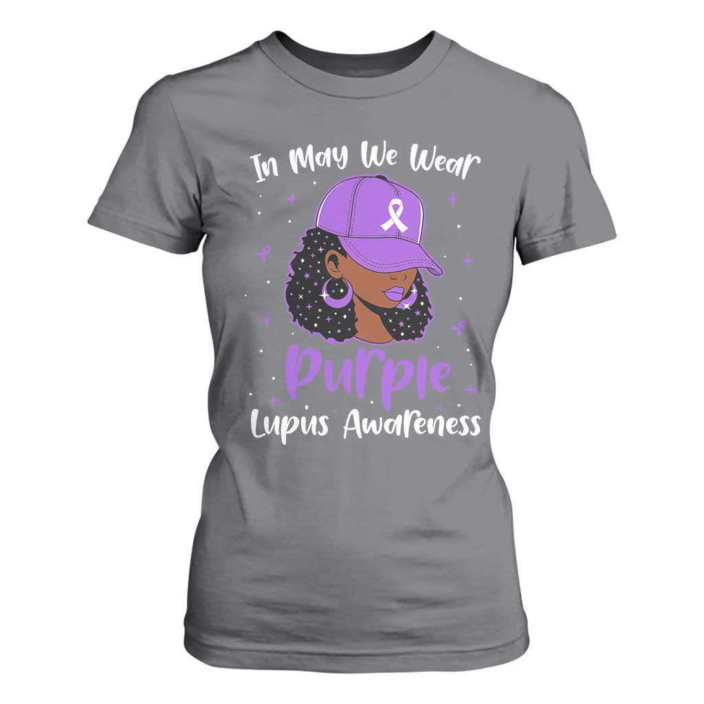 Lupus Awareness T Shirt For Women African American Black Women Fight Lupus Purple Ribbon TS10 Charcoal Print Your Wear