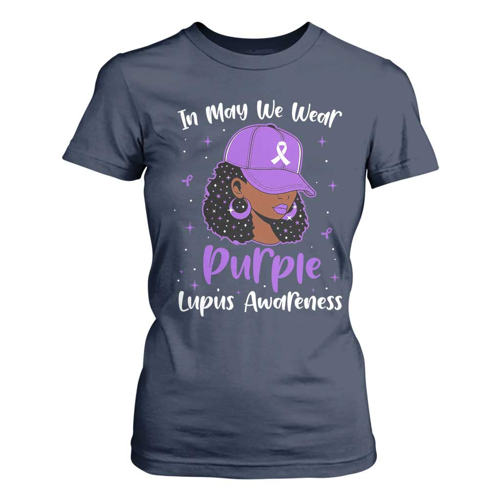 Lupus Awareness T Shirt For Women African American Black Women Fight Lupus Purple Ribbon TS10 Navy Print Your Wear