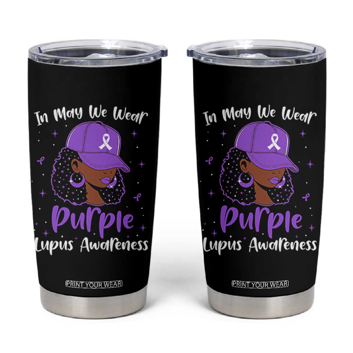 Lupus Awareness Tumbler Cup African American Black Women Fight Lupus Purple Ribbon TS10 Black Print Your Wear