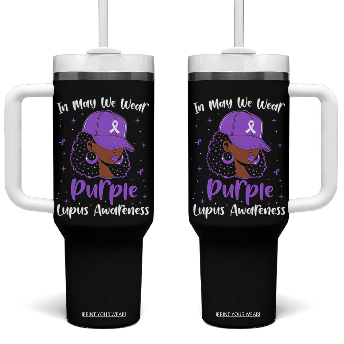 Lupus Awareness Tumbler With Handle African American Black Women Fight Lupus Purple Ribbon TS10 One Size: 40 oz Black Print Your Wear