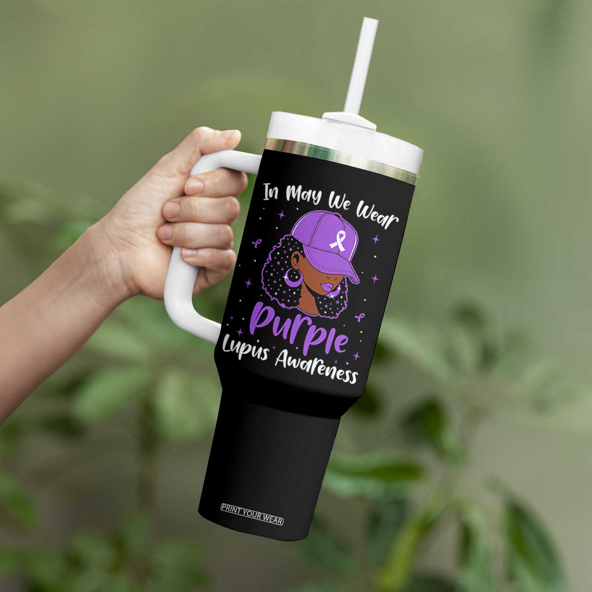 Lupus Awareness Tumbler With Handle African American Black Women Fight Lupus Purple Ribbon TS10 Print Your Wear