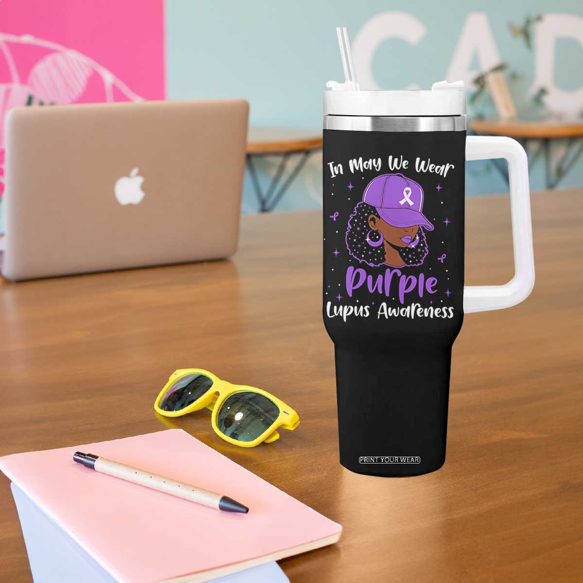 Lupus Awareness Tumbler With Handle African American Black Women Fight Lupus Purple Ribbon TS10 Print Your Wear